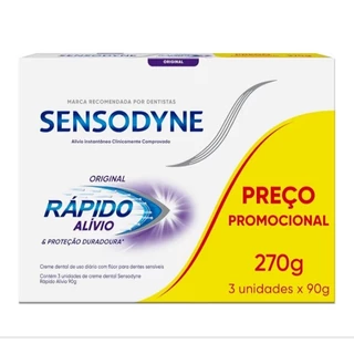 Sensodyne Creme Dental para Sensibilidade Rápido Alívio 3x90g cada em Oferta na Shopee