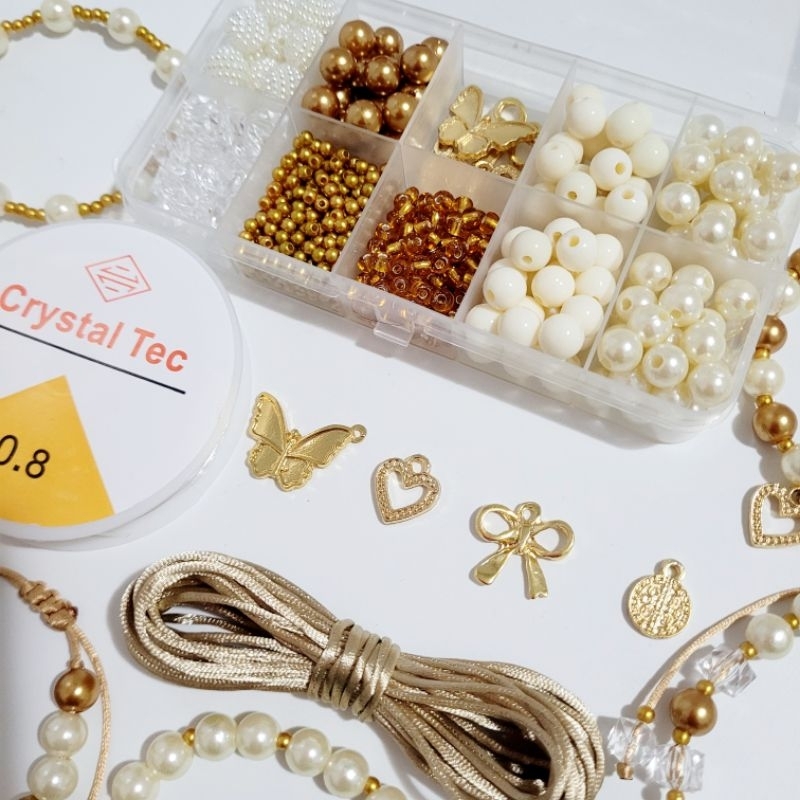 Kit Para Fazer Pulseiras + Estojo | Pérolas, Pingentes, Fios, Bolas, Acrílicos