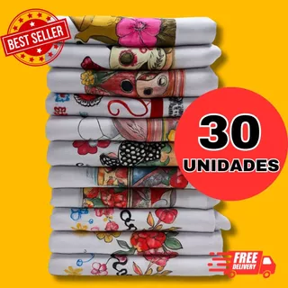 kit 30 Pano de prato de cozinha estampado com bainha 100% algodão peças variadas