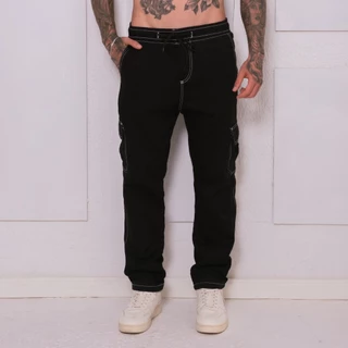 Calça Jeans Cargo com Cós Elástico Masculina e Feminina Confortável Estilo Trabalho Casual Moda Dia a Dia