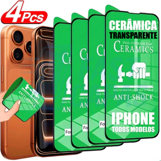 Kit 4 Película Cerâmica 9D 3D iPhone Não Quebra Hidrogel Flexível 13 11 12 14 15 16 17 Air PRO MAX