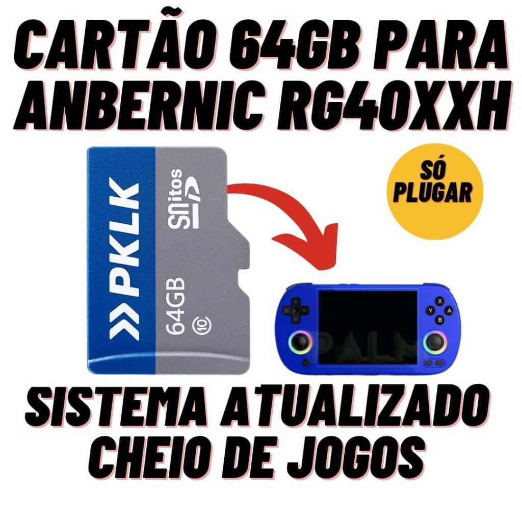 Cartão 64GB Para Anbernic RG40XX H - Micro SD Original com Sistema