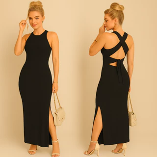 3️⃣ Vestido de Suplex Longo com Fenda Lateral – Vestido Elegante para Eventos, Noite e Casual em Oferta na Shopee