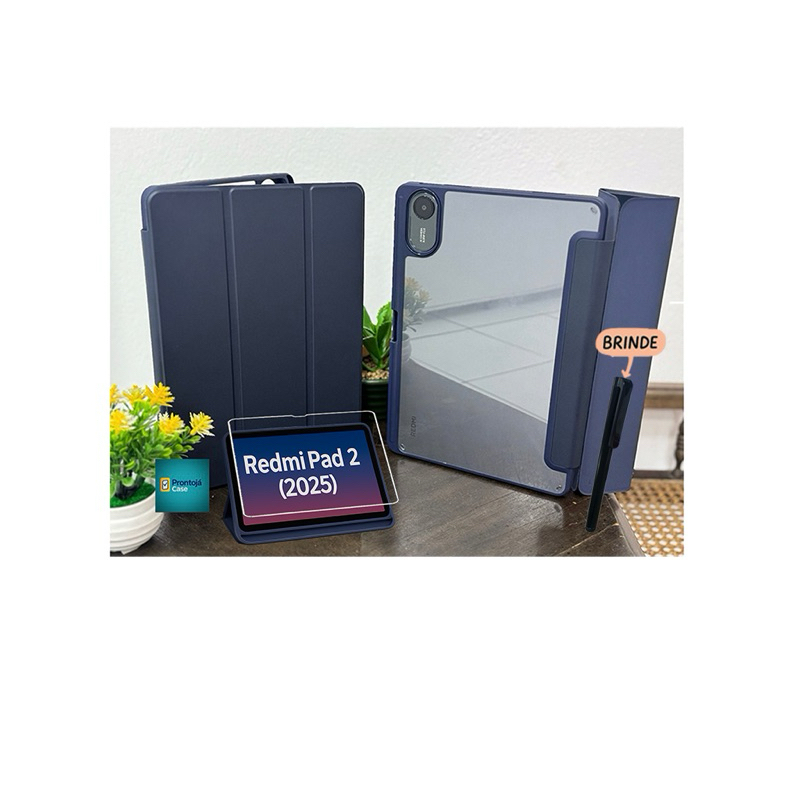 Capa Fechamento Magnético Redmi Pad 2 PU Premium com Borda Emborrachada + Película de Vidro
