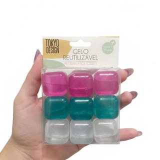 Cubos de Gelo Reutilizáveis Coloridos Kit 9 Unidades para Bebidas