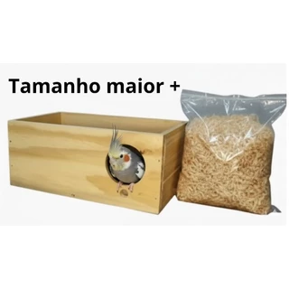 Kit Ninho Horizontal EXTRA GRANDE de Calopsitas + Serragem Premium- Madeira Pinus- feito a mão