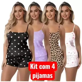 Kit 4 Pijamas Baby Doll Feminino – Blusa e Shorts - Confortável e Fresquinho! Promoção em Oferta na Shopee