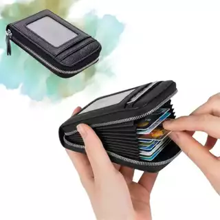 Carteira Cartão Crédito Couro Genuíno Bolso Fino Com Zíper