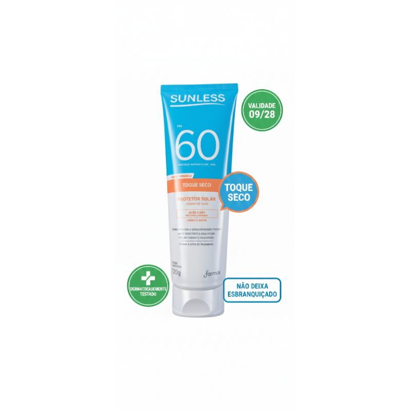 Protetor Solar Sunless FPS 60 Toque Seco |Corpo e Rosto| Validade 09/ ...