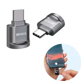 HREBOS – Leitor e Adaptador OTG Micro SD para USB-C AD-050C Prata | Transferência Rápida Plug and Play
