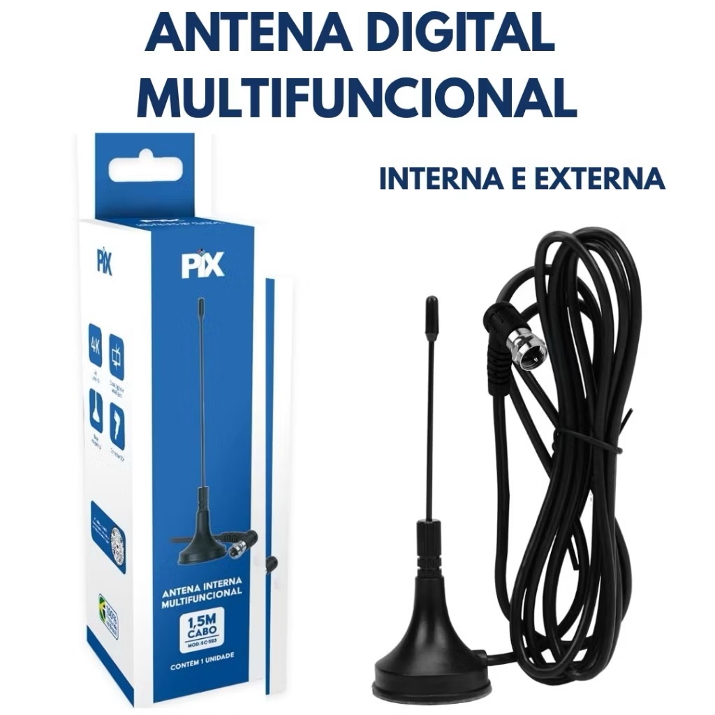 Kit Até 3 Antenas Digital Interna Externa Multifuncional 4K HDTV Sinal