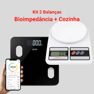 Kit 2 Balanças Bioimpedância 180kg e Balança de Cozinha 10kg Para Dietas de Alta Performance
