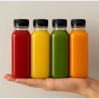 kit Garrafas PET Quadrada 300ml e 500ml com Tampa Lacre com alta Qualidade – Quadrada para Sucos, Detox e Delivery