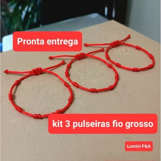 kit 3 Pulseiras 7 Nós Kabbalah novas fio grosso Ajustável de Proteção e Bênçãos para toda família cor vermelha ou preta