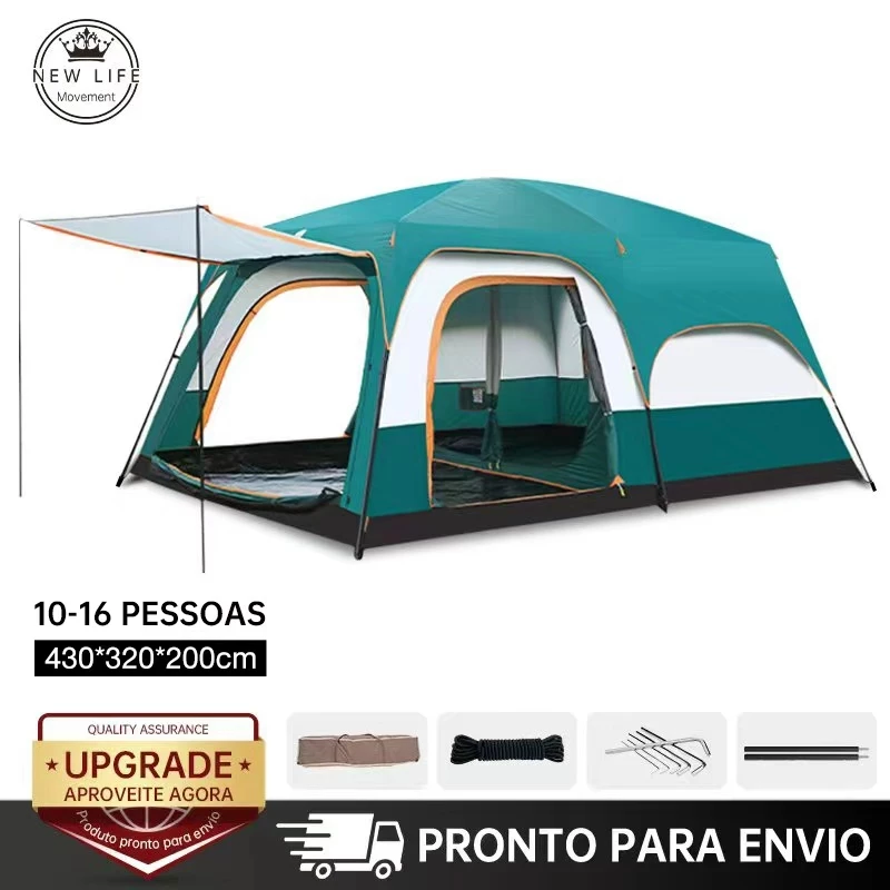 Barraca para Camping - 10-16 Pessoas, Tenda Familiar Grande com Varanda, medidas 430x320x200cm