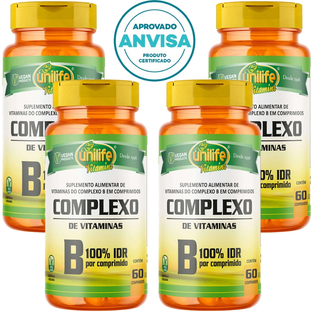 KIT 4x Vitaminas Complexo B ( B1 B2 B3 B5 B6 B7 B9 B12 ) - 60 ...