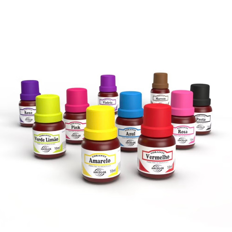 5un CORANTE LÍQUIDO ALIMENTÍCIO ARCOLOR 10ml DIVERSAS CORES 
