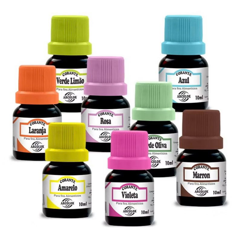 3un CORANTE LÍQUIDO ALIMENTÍCIO ARCOLOR 10ml DIVERSAS CORES 