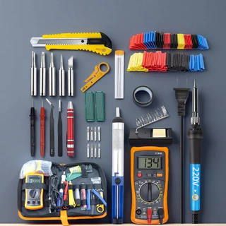 Kit 18 em 1 Solda e Eletrônica - Multímetro VC830L, Ferro de Solda Ajustável, Mochila p/ Manutenção e Reparo
