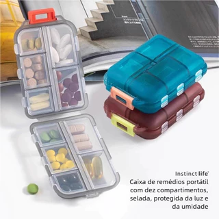 "Mini Caixa De Comprimidos 10 Grades – Tamanho 9.66.4cm, Compacta para Viagem!​ Não ocupar espaço na sua mala ou bolsa! em Oferta na Shopee
