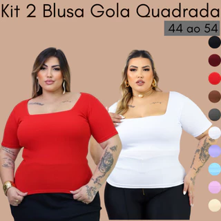 Kit 2 Blusa Feminina Plus Size Estilosa Elegante decote quadrado curve verão blusas curvy plus sise em Oferta na Shopee
