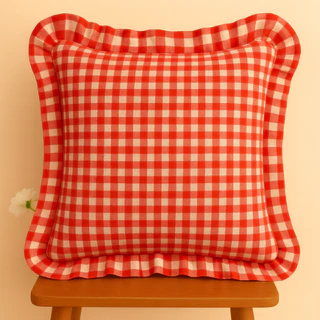 Capa de Almofada Natal 40x40 Xadrez Vermelho Babado Farmhouse Rústica Vintage Decorativa