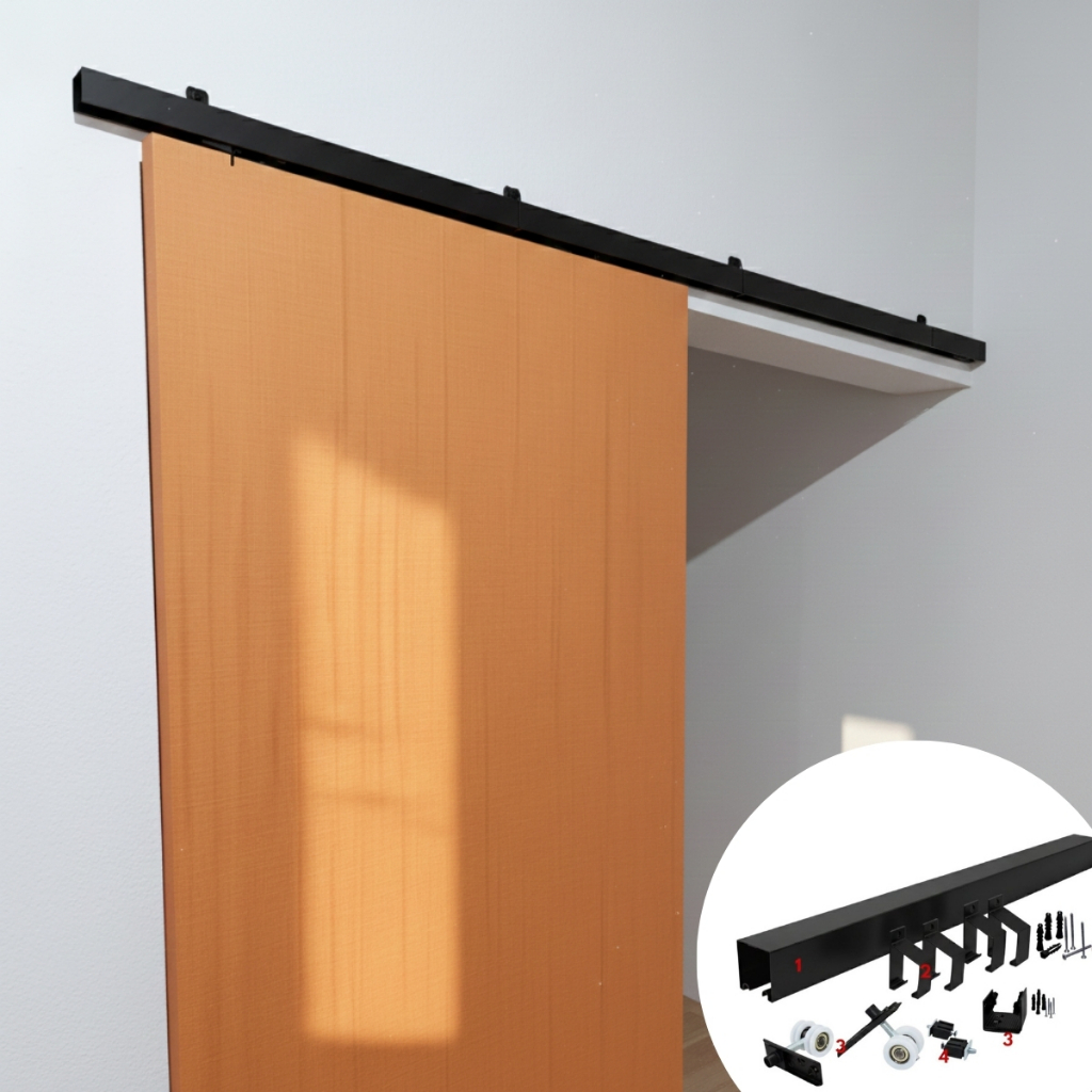 Kit Trilho Porta Correr Preto fosco suporta portas ate 60 kg