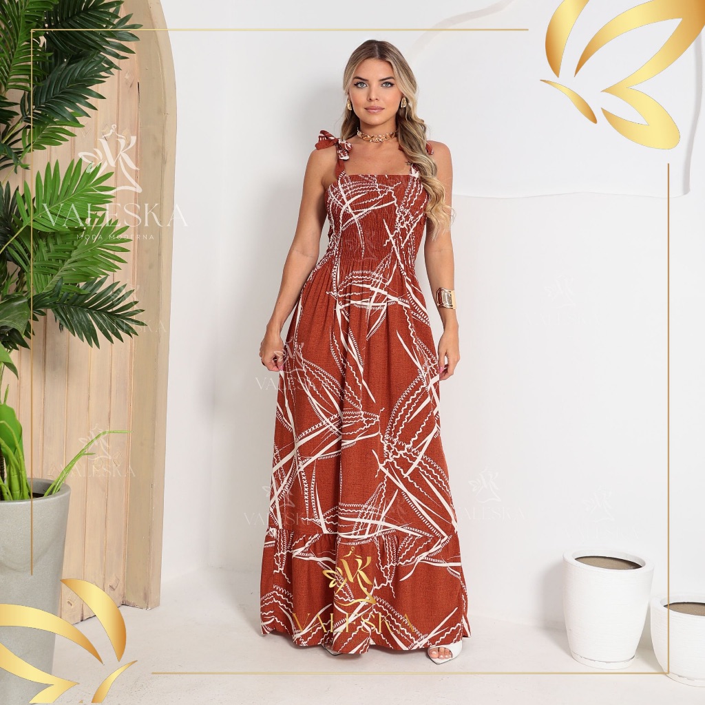 Vestido Longo Feminino Festa Formatura Evento Praia Elegante Moda coreana tecido Premium estampado