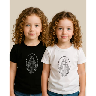 Camiseta Infantil Básica Estampada Nossa Senhora Rogai Por Nos Lançamento Religioso Envio Rápido