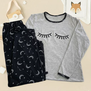 Pijama De Inverno Cilios Cinza Malha Premium Longo Manga Comprida e Calça Feminino Adulto Estampado em Oferta na Shopee