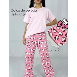 HELLO KITTY Calça Peluciada Sanrio Feminina | Pijama Confortável com Estampa Kawaii