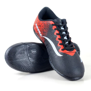 Chuteira Futsal Preto e Vermelho Com Amortecimento – Leve, Resistente e Confortável