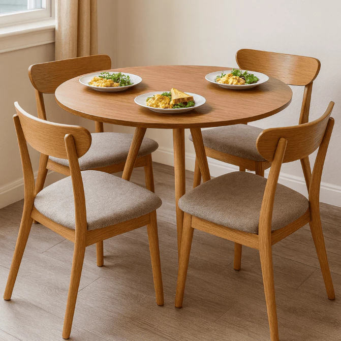 Mesa de Jantar Tampo de Madeira Redondo 70 / 80 cm Base 3 Pés Palito