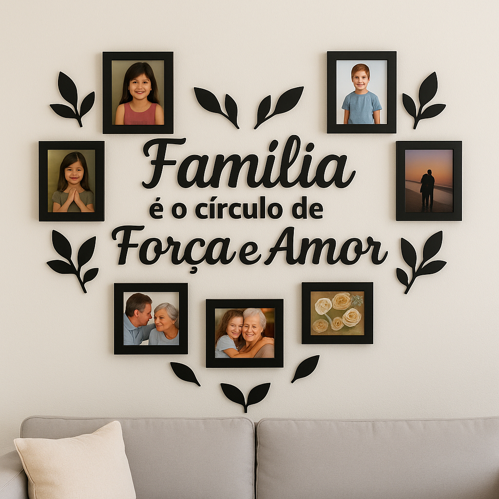 Mural de Fotos Família em MDF 3mm – Decoração de Parede com Frase ...