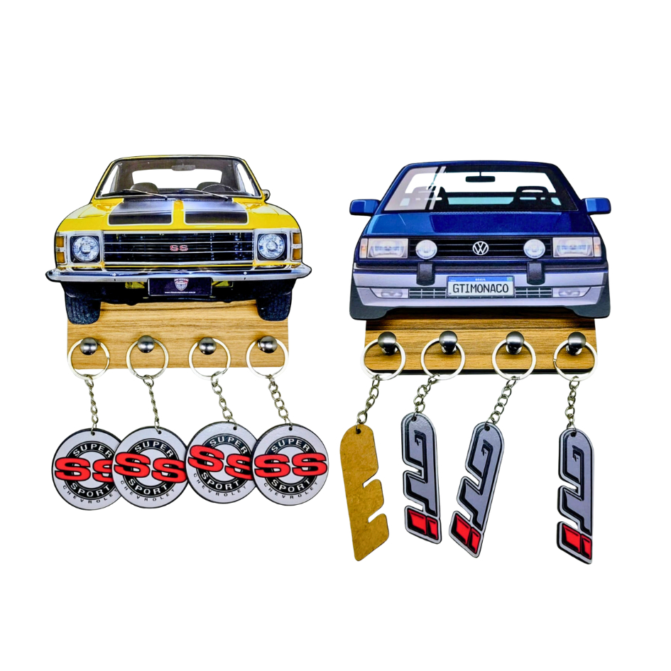 Porta Chaves Carro Clássico MDF + 4 Chaveiros | Opala SS ou Gol GTI