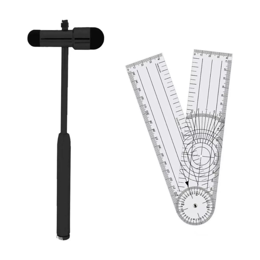 Kit Martelo Buck Taylo e Goniometro Fisioterapia All Black e Prata Medic ENVIO IMEDIATO!