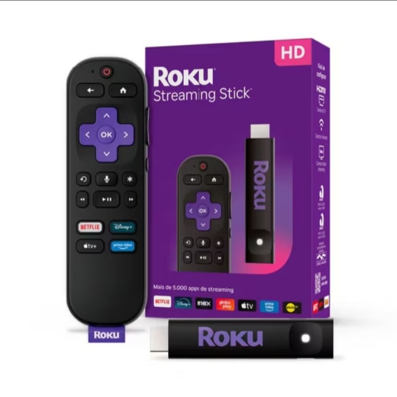 Roku streaming Stick TV Box Full HD controle por voz | Shopee Brasil