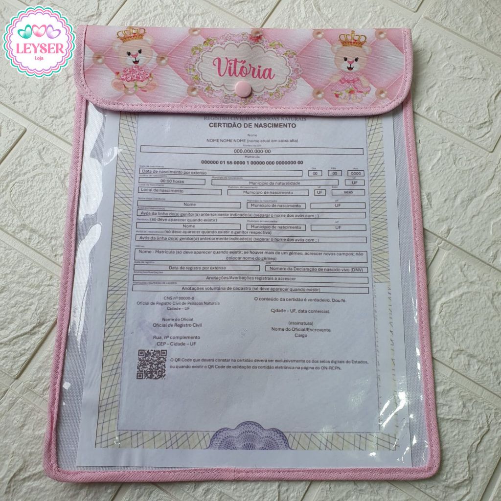 Capa Porta Certidão de Nascimento Personalizada | Nome do Bebê | Vários ...