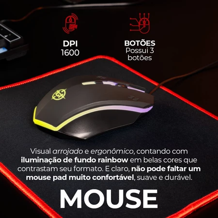 Combo Gamer TGT Ariete 4x1 Rainbow. Teclado, Mouse 1600DPI, Mousepad e Headset 40mm, TGT-ART-RBW01 - Vista 3