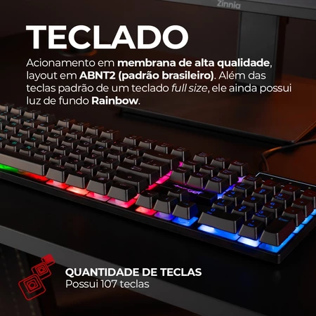 Combo Gamer TGT Ariete 4x1 Rainbow. Teclado, Mouse 1600DPI, Mousepad e Headset 40mm, TGT-ART-RBW01 - Vista 4