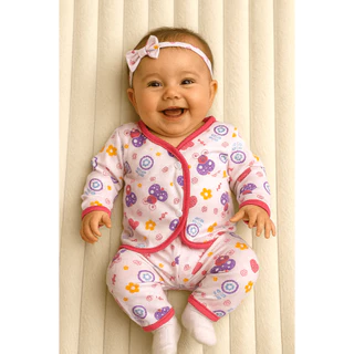 Pijama Americano Bebê Recém Nascido Manga Longa com Botões Menina e Menino Confortável e Macio em Oferta na Shopee