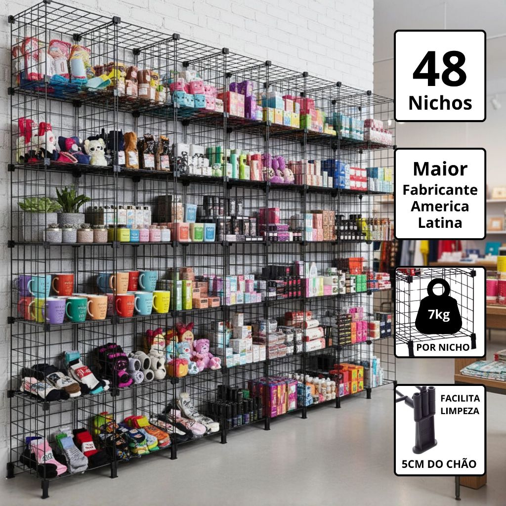 Estante 48 Nichos Guarda Tudo Organizar Estoque de Loja Expositor para ...