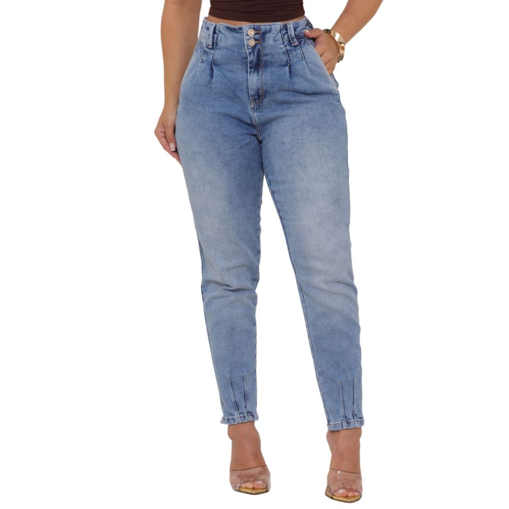 Calça Jeans Feminina Mom Clara Com Elastano | Shopee Brasil