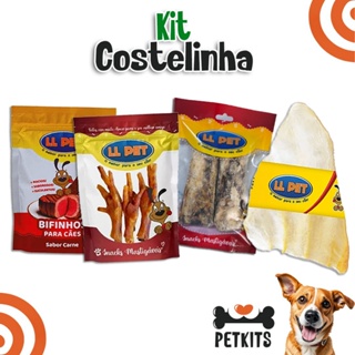 Petisco Natural Mordedor Kit Costelinha para Cães (Costela Bovina, Orelha Bovina, Pé de Galinha, Bifinho) em Oferta na Shopee