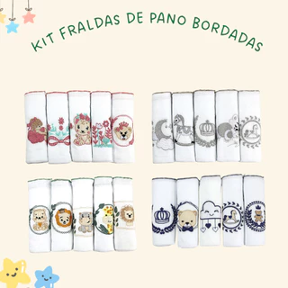 Kit Fralda De Pano Bordada 100% Algodão Tecido Duplo Fraldinha de Ombro para Amamentação Bebê 70cm em Oferta na Shopee