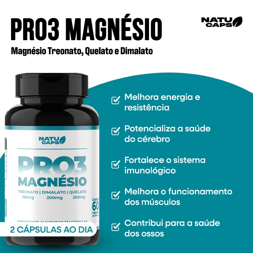 Pro3 Magnésio - 60 Capsulas por Pote | Treonato, Quelato e Dimalato | Saúde Muscular e Cerebral