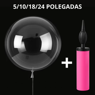 Kit 50un Balão Bubble 5/10/18/24 Polegadas + Brinde (Bomba de Ar Manual) – Bobo Transparente Decoração Festa