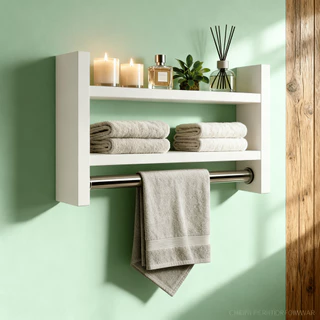 Nicho Porta Toalha  Branco Preto  Com Prateleira Organizadora de Parede Tubo Metal P/ Banheiro em Oferta na Shopee