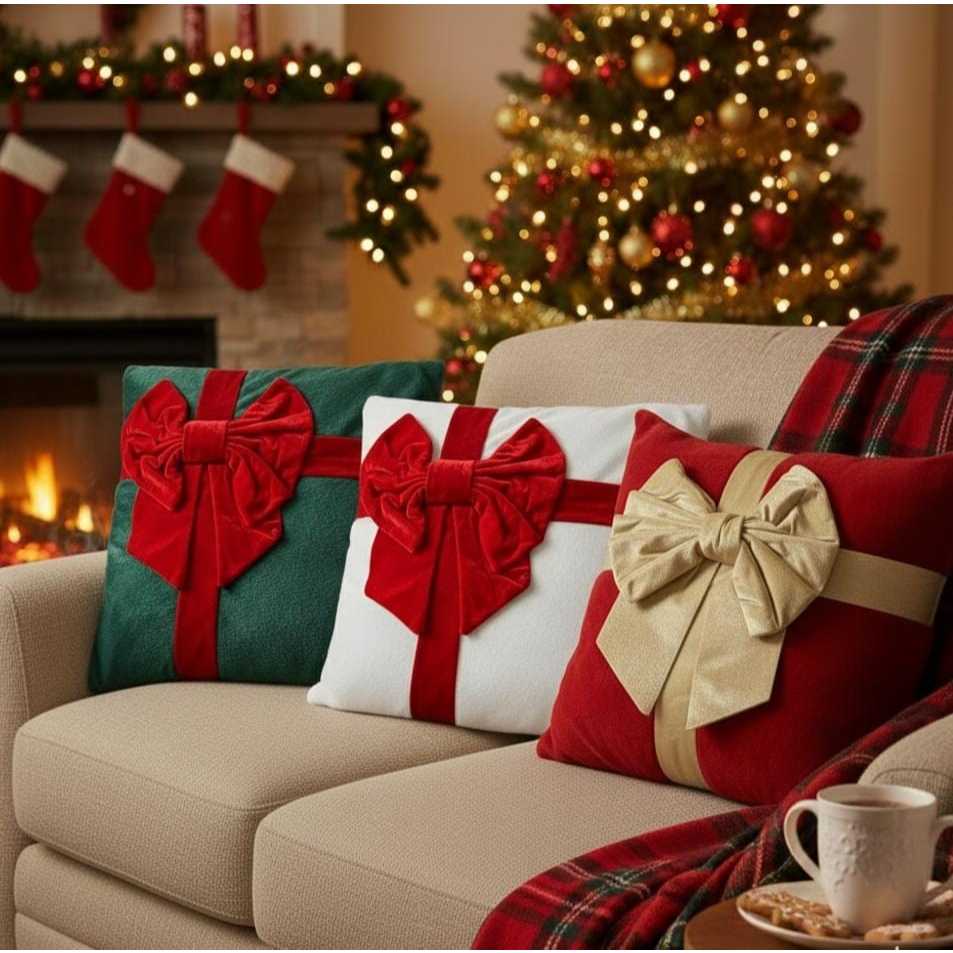 Capa de Almofada Natal Laço 3D 45x45cm Decorativa Luxo | Shopee Brasil