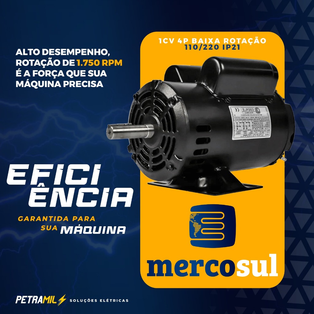 Motor Elétrico 1CV 4 Polos Baixa Rotação 1750 RPM Monofásico B3V ...